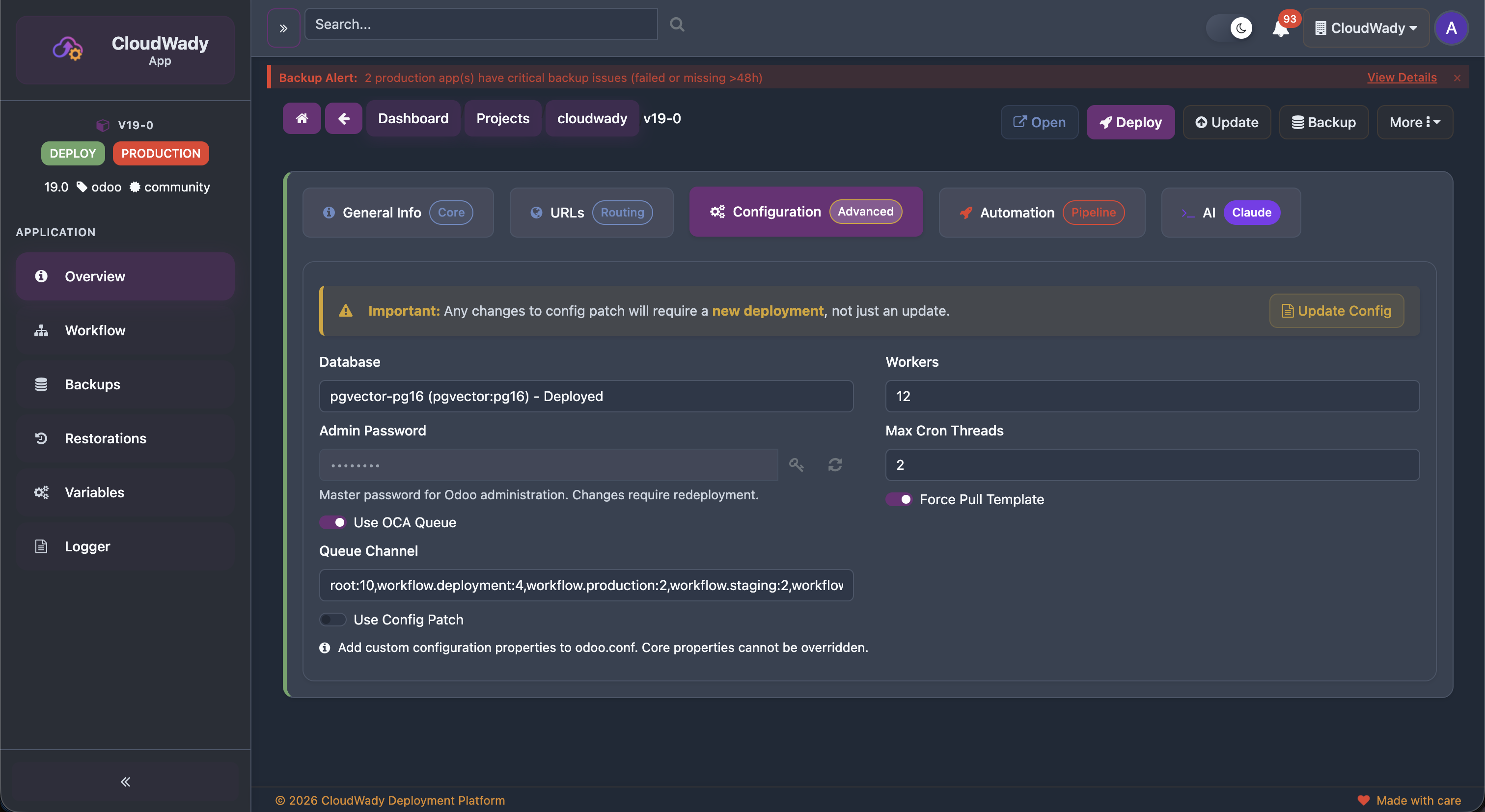 CloudWady Application Screen
