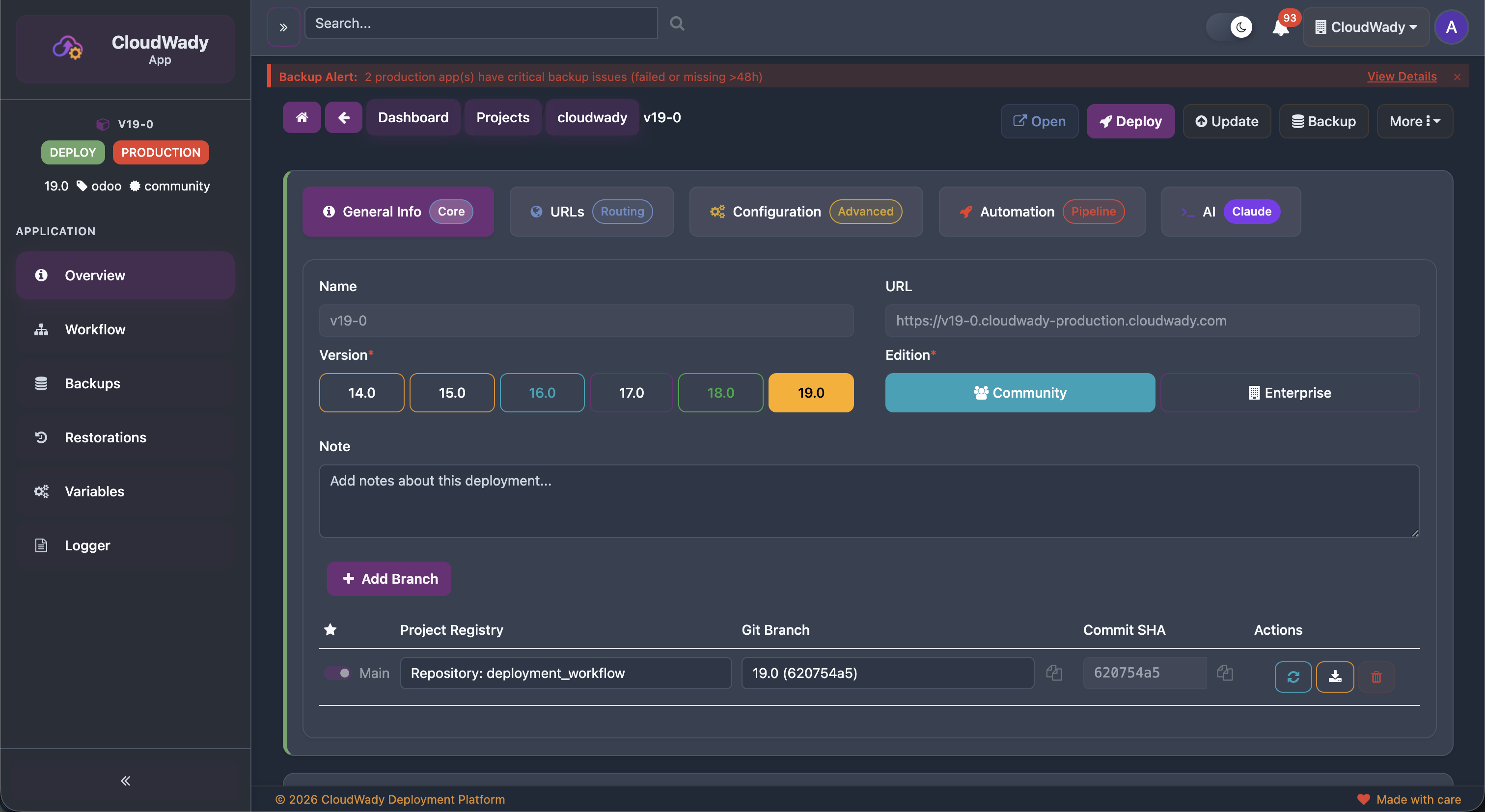 CloudWady Application Screen