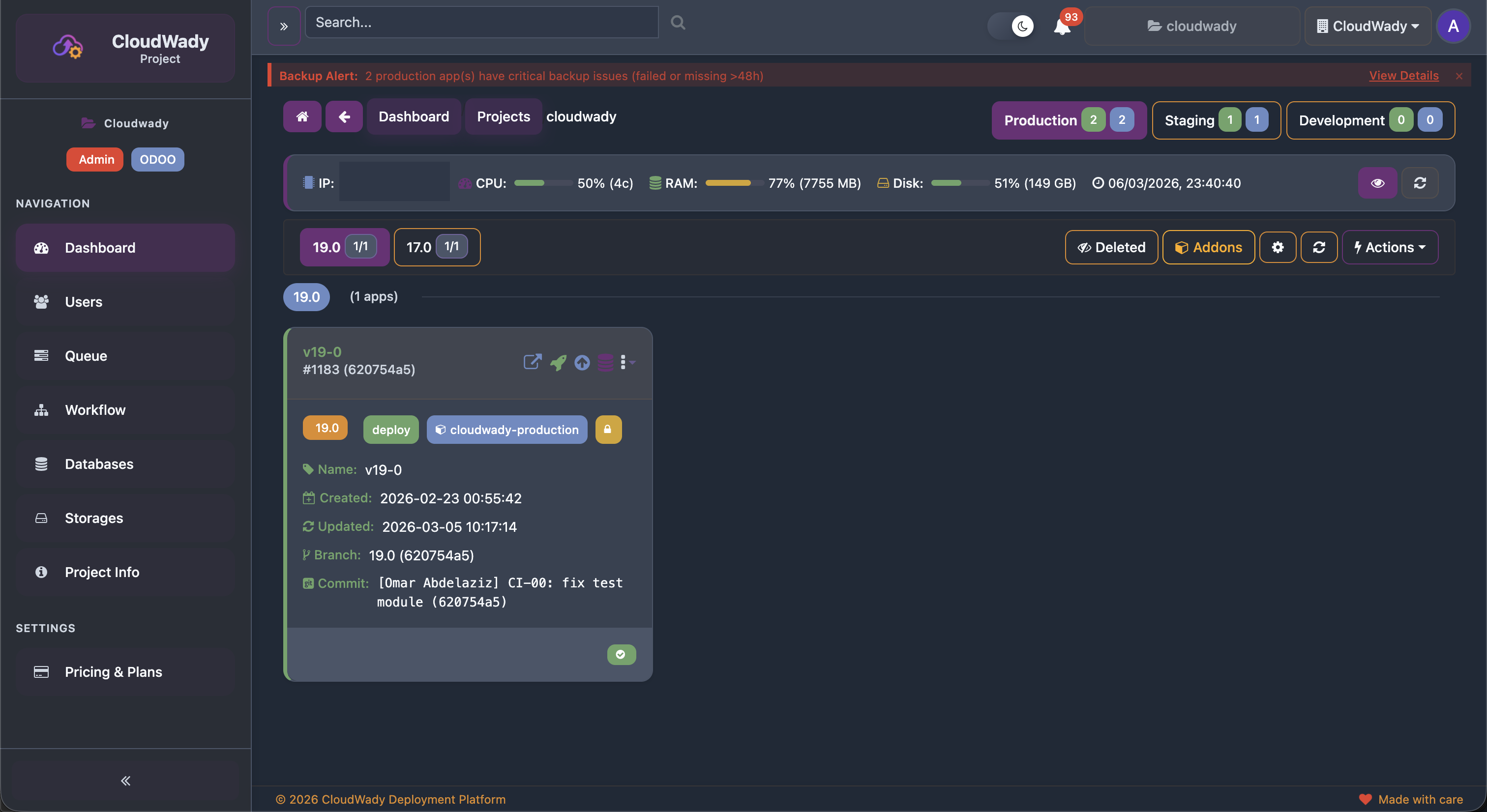 CloudWady Project Dashboard
