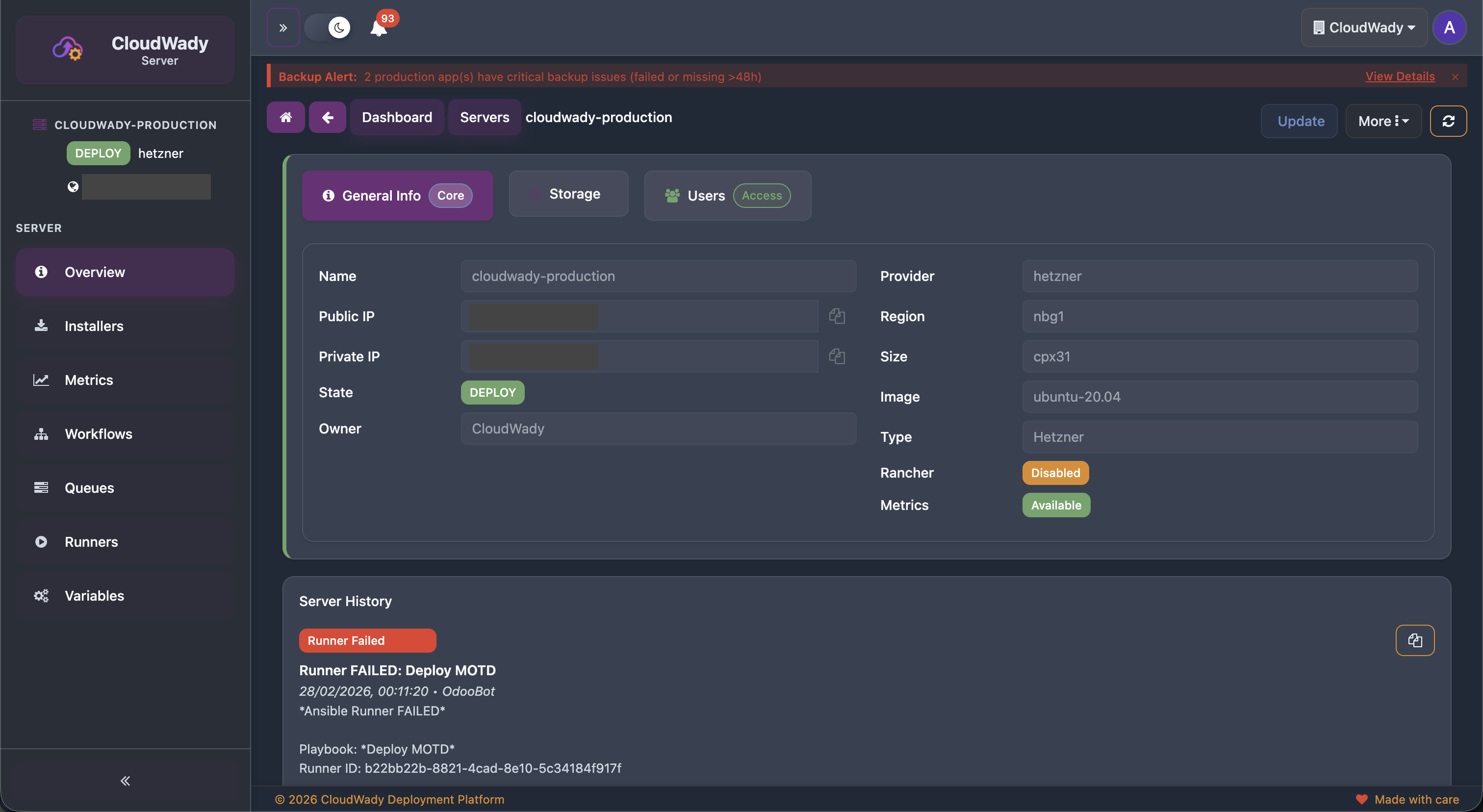 Server General Info Tab